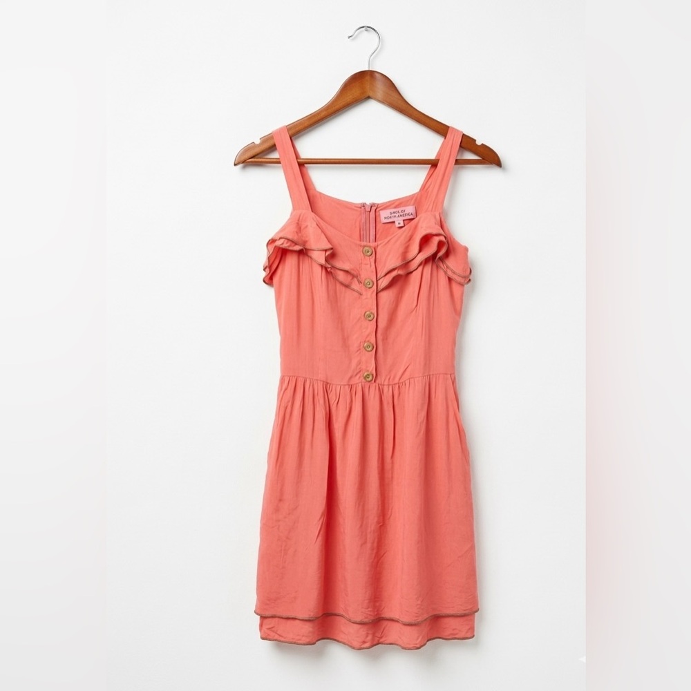 Birds of North America Needletail Coral Pink Ruffle Dress XS Pockets